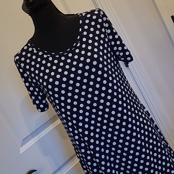 POPYOUNG sz XL navy midi dress with white polka-dots - Picture 2 of 9